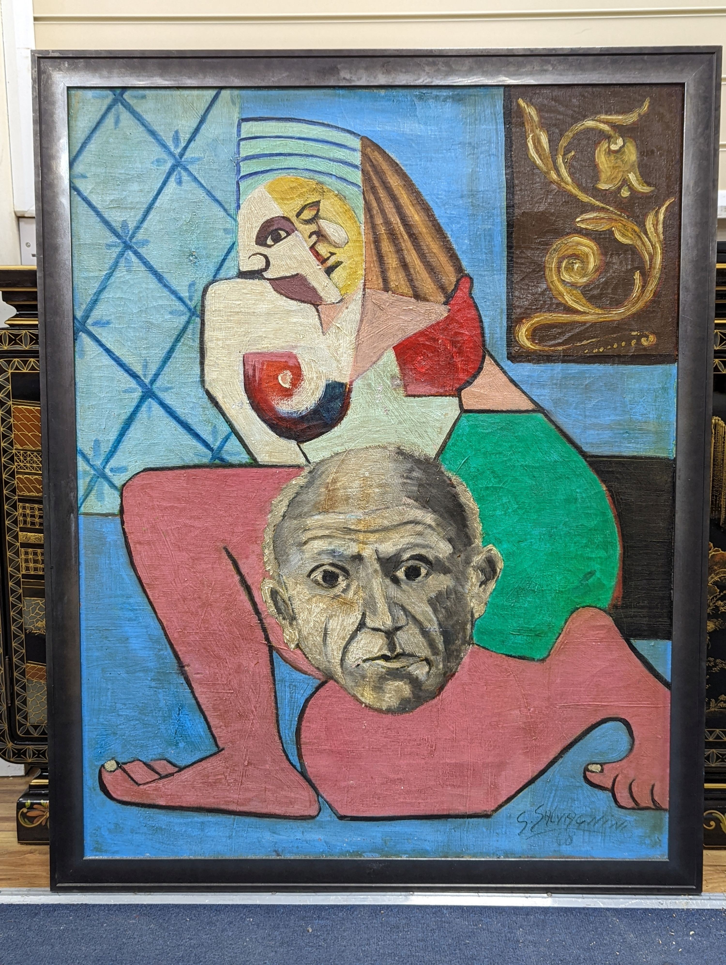 Sergio Salvagnini (1918-2008), oil on canvas, Homage to Picasso, signed and dated '68, 91 x 70cm